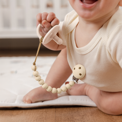 Pacifier Clips, 2 Pack by Comfy Cubs - Beige & Light Beige