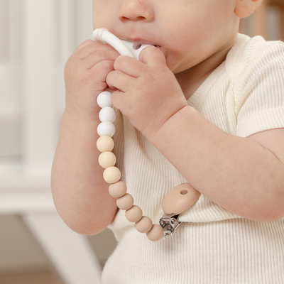 Pacifier Clips, 2 Pack by Comfy Cubs - Beige, Light Beige, & White