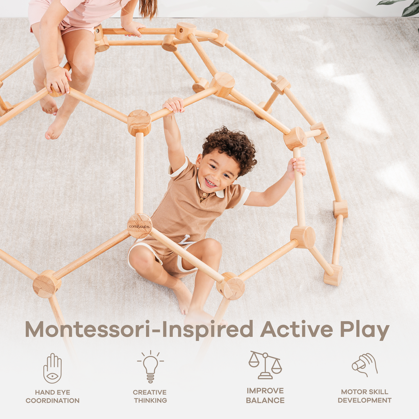 Wooden Climber for Kids by Comfy Cubs (Natural Wood)