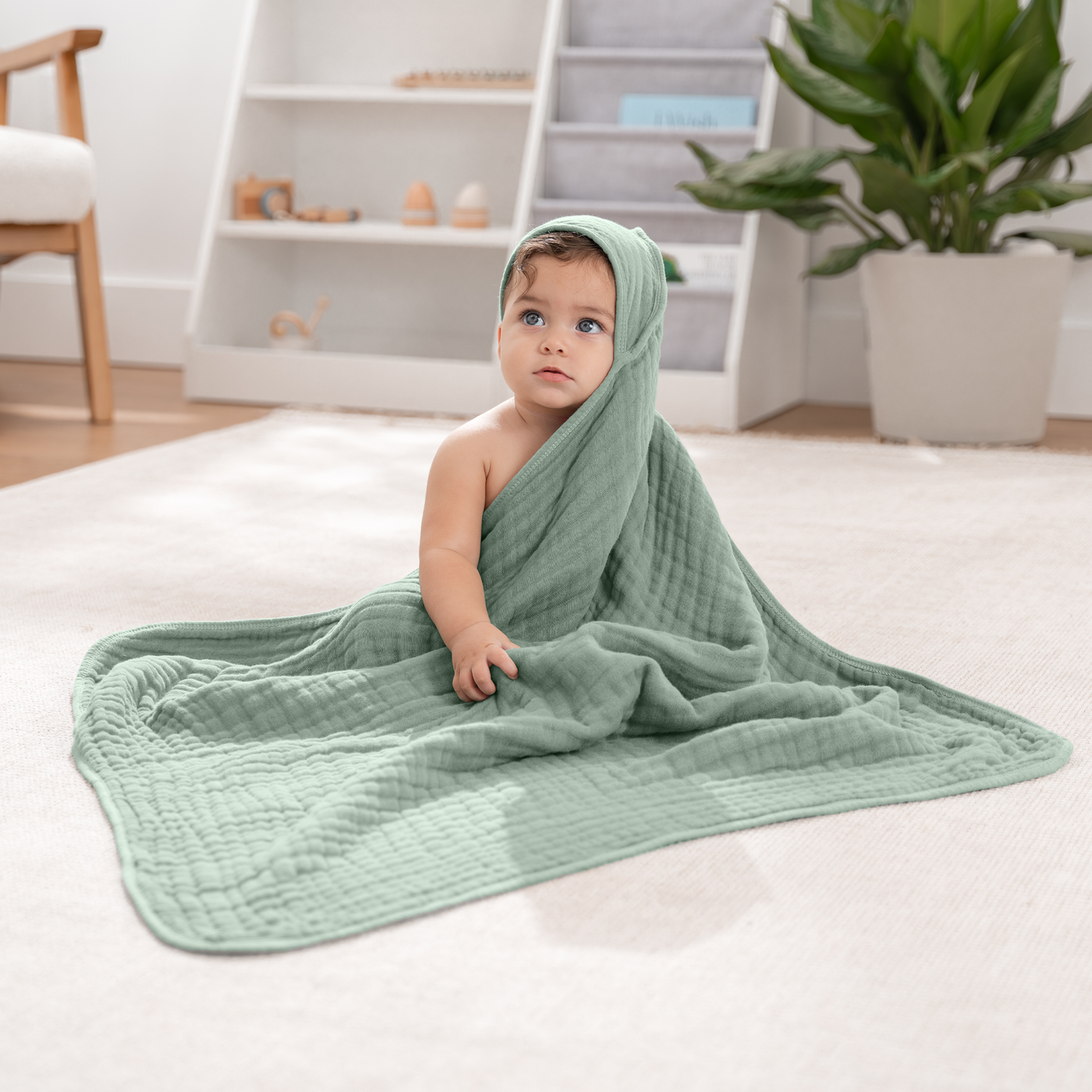 Baby Hooded Towels by Comfy Cubs - Pacific Blue & Fern