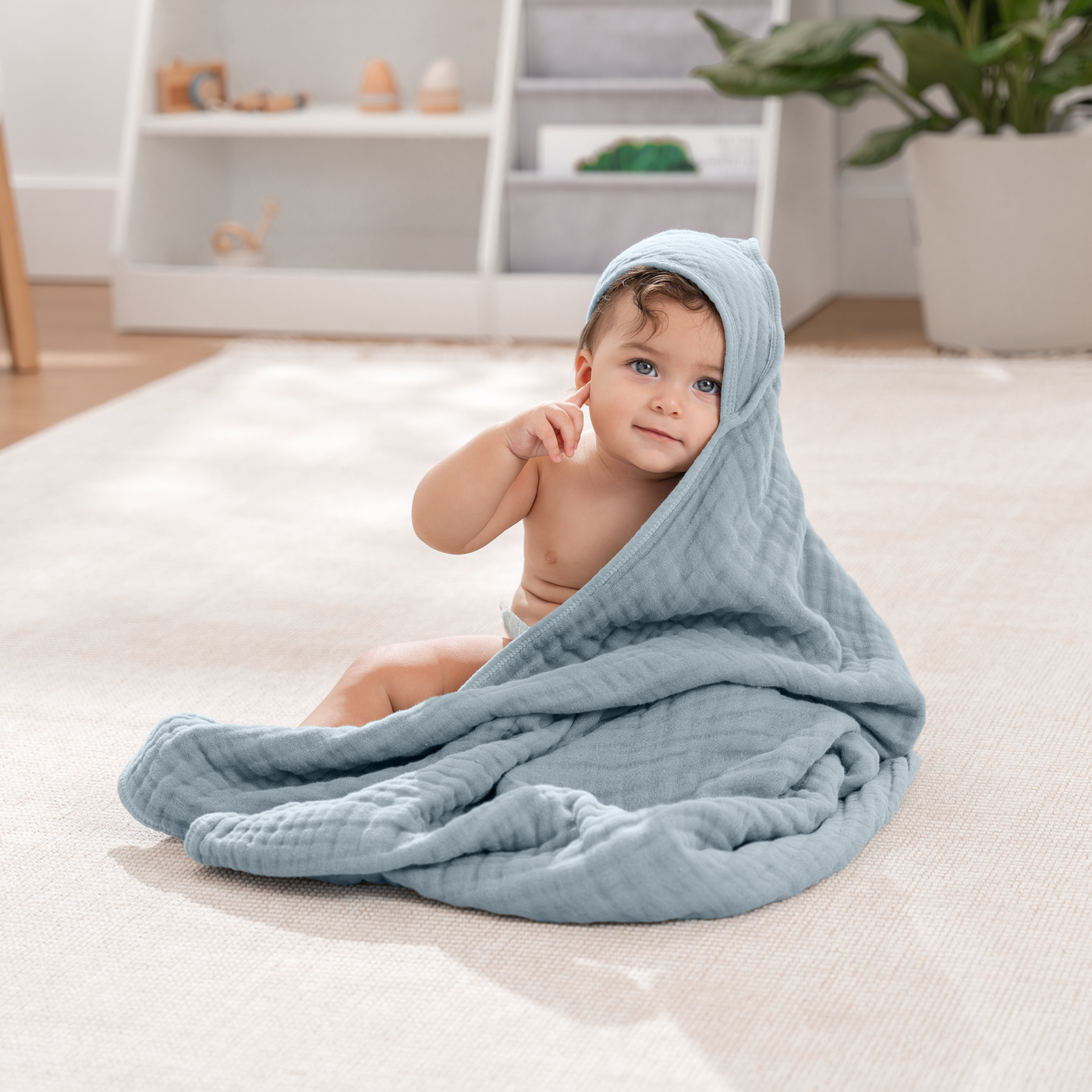 Baby Hooded Towels by Comfy Cubs - Pacific Blue & Fern