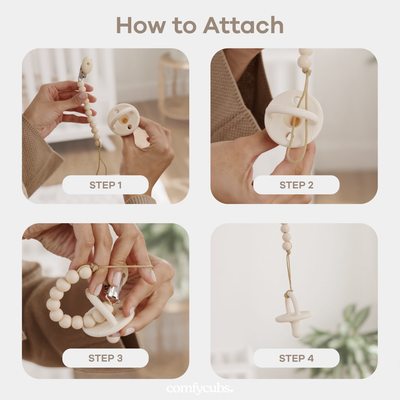 Pacifier Clips, 2 Pack by Comfy Cubs - Beige, Light Beige, & White