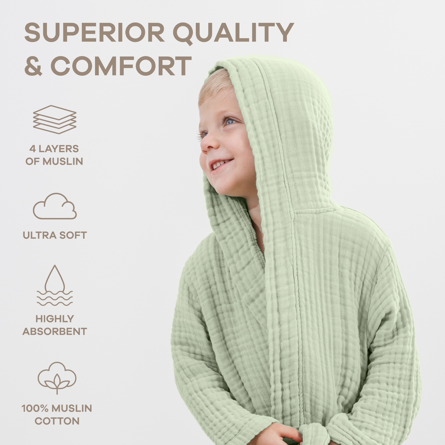 Muslin Bath Robe for Kids, Sage by Comfy Cubs