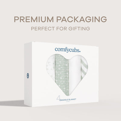 Muslin Swaddle Blankets, 4 Pack by Comfy Cubs - Green
