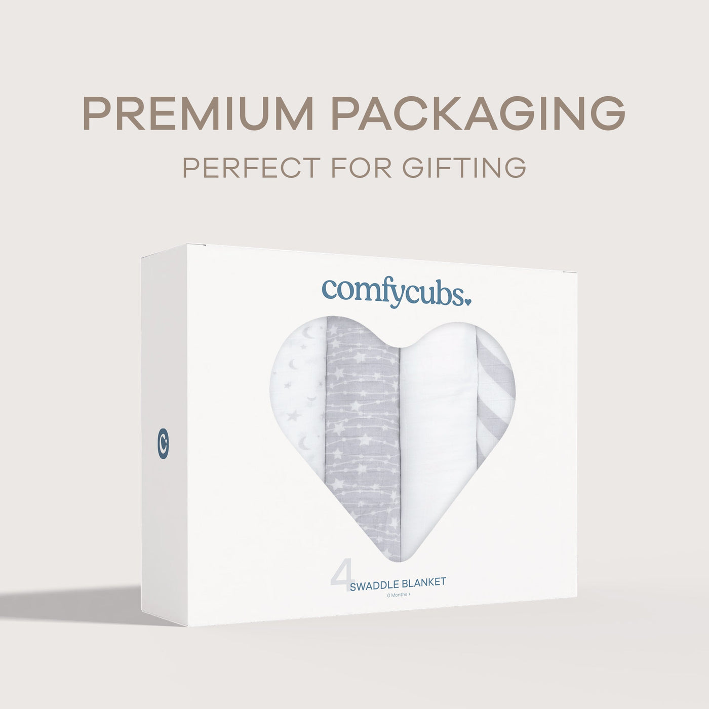 Muslin Swaddle Blankets, 4 Pack by Comfy Cubs - Grey