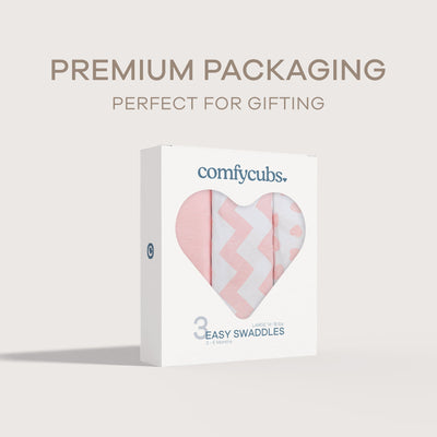 Easy Swaddle Blankets by Comfy Cubs - Pink, Pack of 3