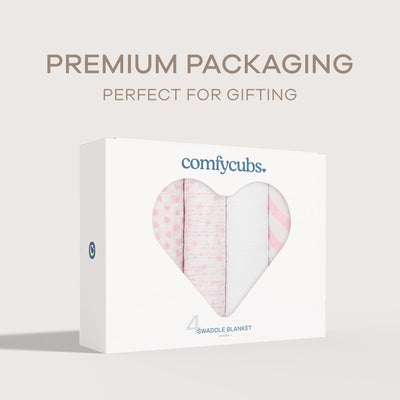 Muslin Swaddle Blankets, 4 Pack by Comfy Cubs - Pink