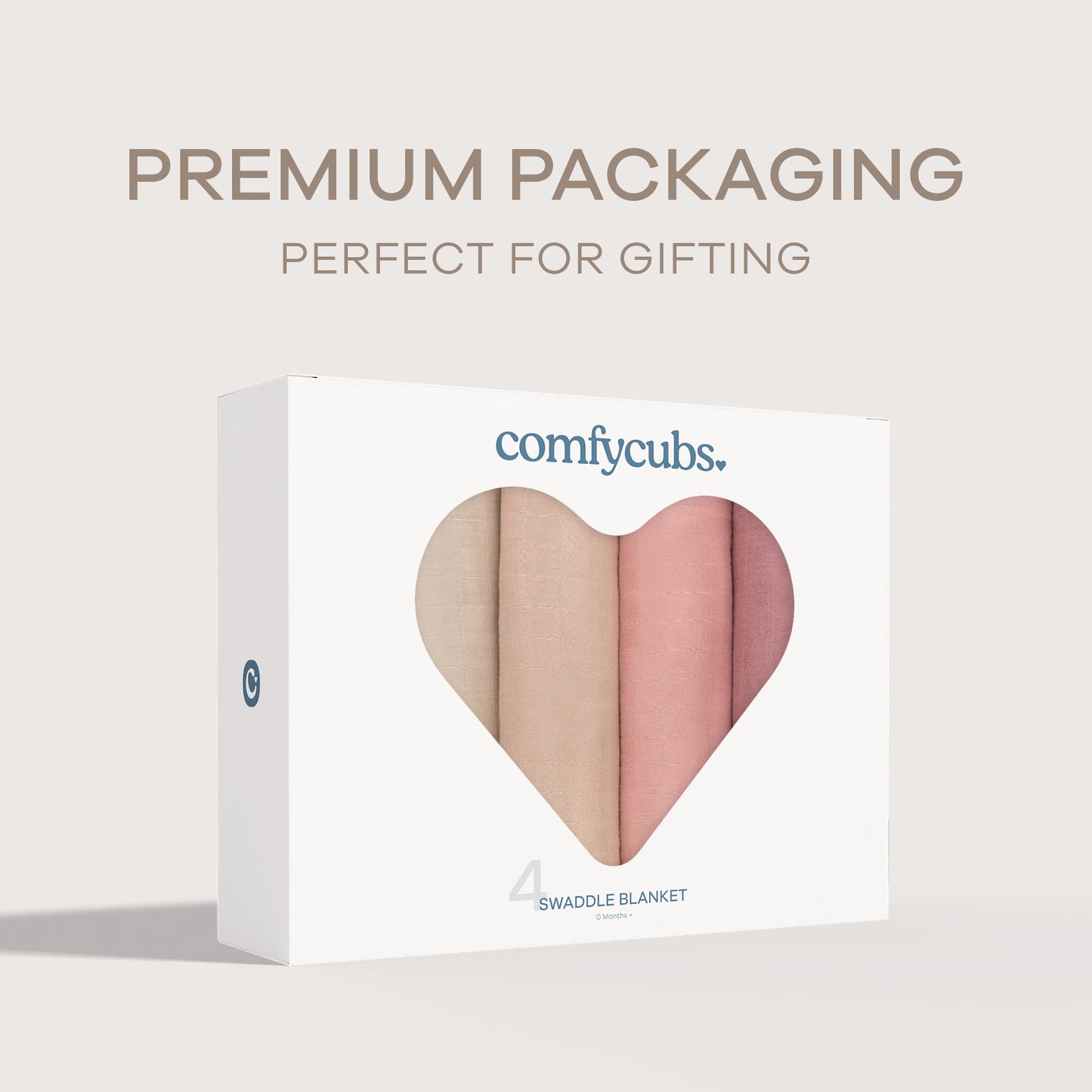 Muslin Swaddle Blankets, 4 Pack by Comfy Cubs - Cream, Blush, Bold Blush, Mauve