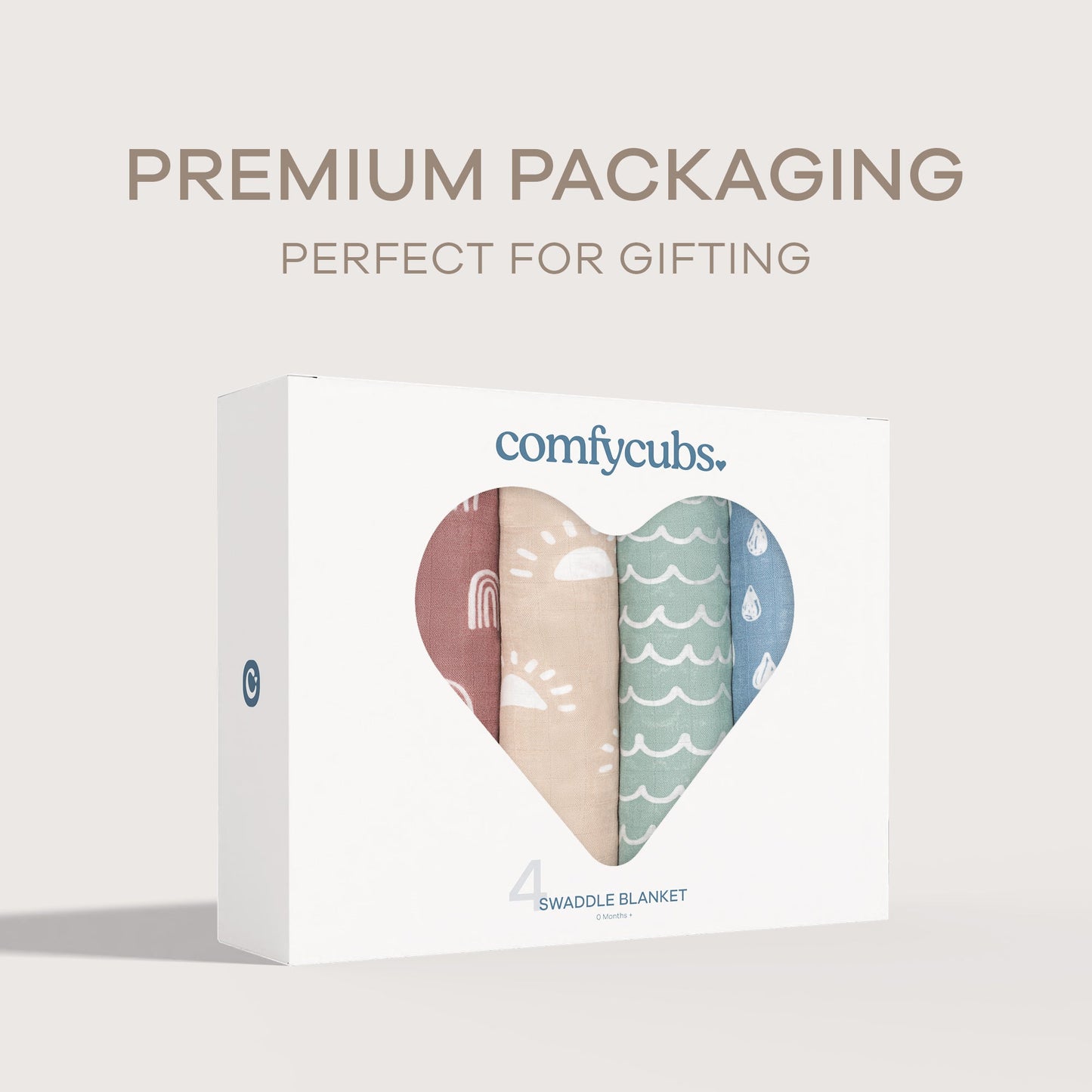 Muslin Swaddle Blankets, 4 Pack by Comfy Cubs - Sun, Rainbow, Rain & Doodle