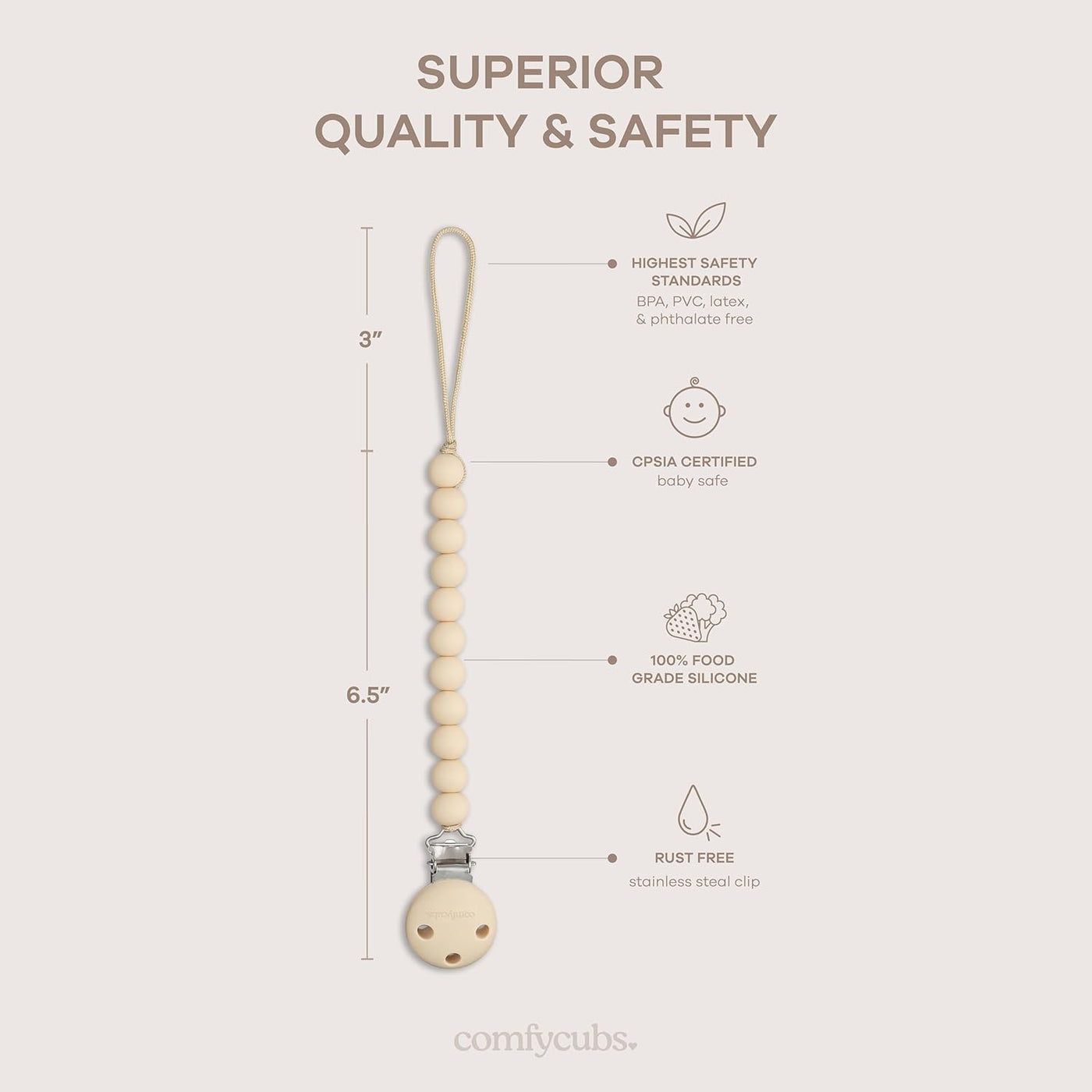 Pacifier Clips, 2 Pack by Comfy Cubs - Beige & Light Beige