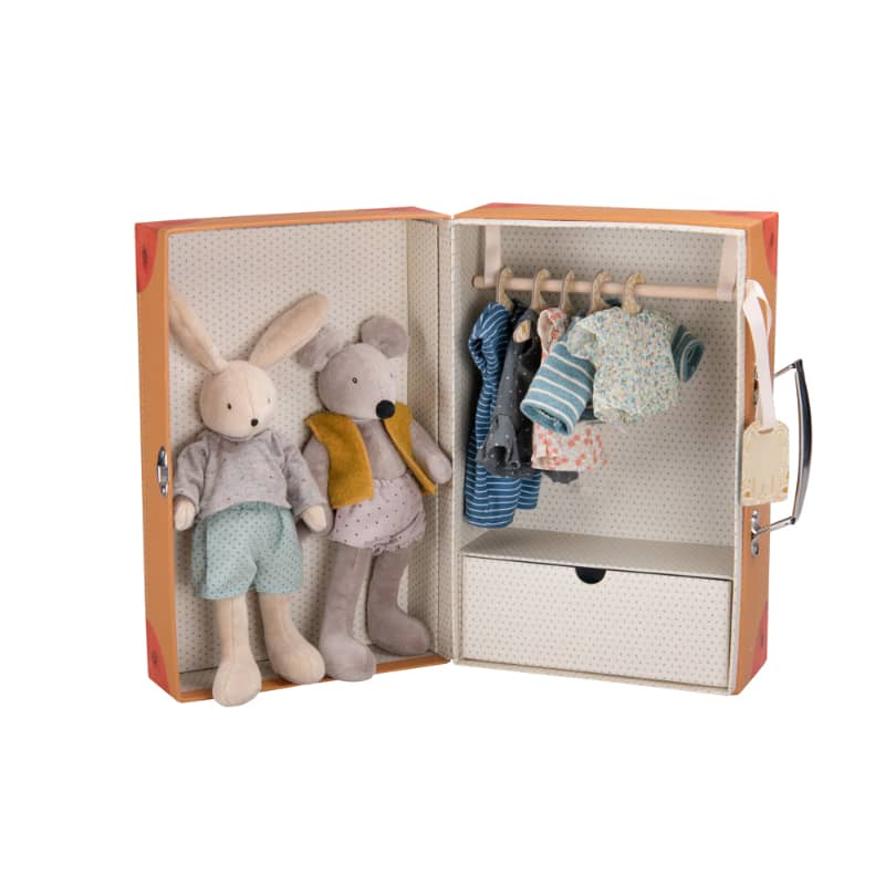 Suitcase - Rabbit & Mouse Wardrobe - Stuffed Toy - Moulin Roty