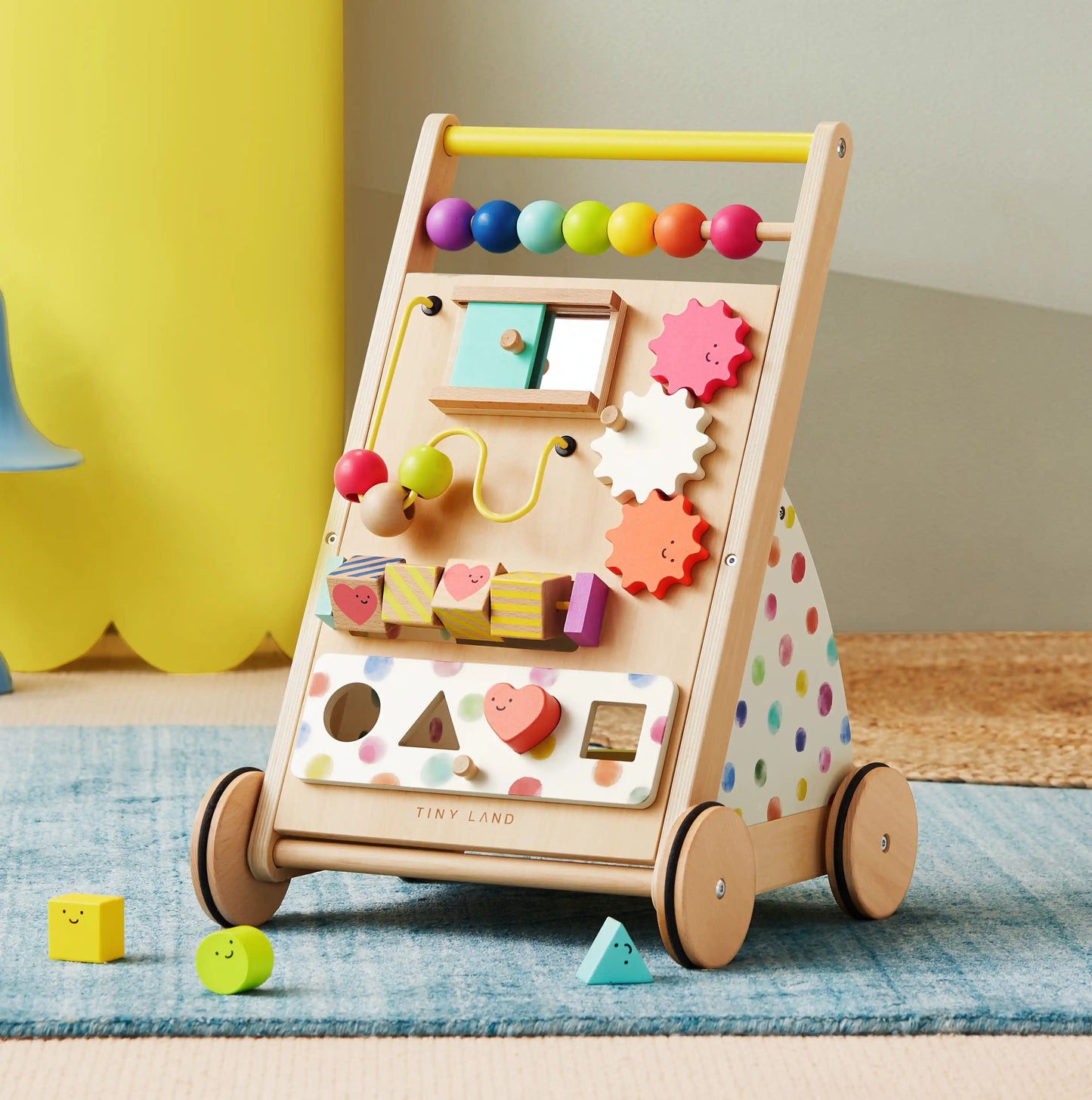 Tiny Land® Premium Natural Wooden Activity Walker - Kidtoycart