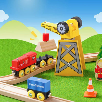 Tiny Land® Wooden Track Trains 55 Pcs - Kidtoycart
