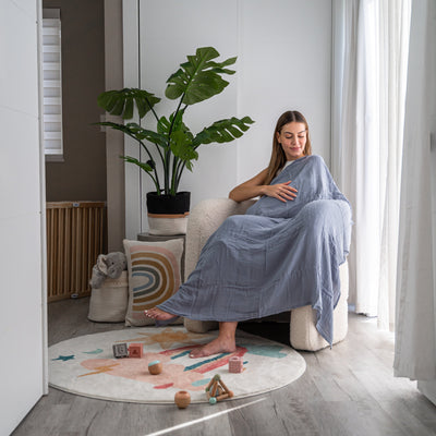 Muslin Swaddle Blankets, 4 Pack by Comfy Cubs - Sage, Pacific Blue, Fern, Neptune