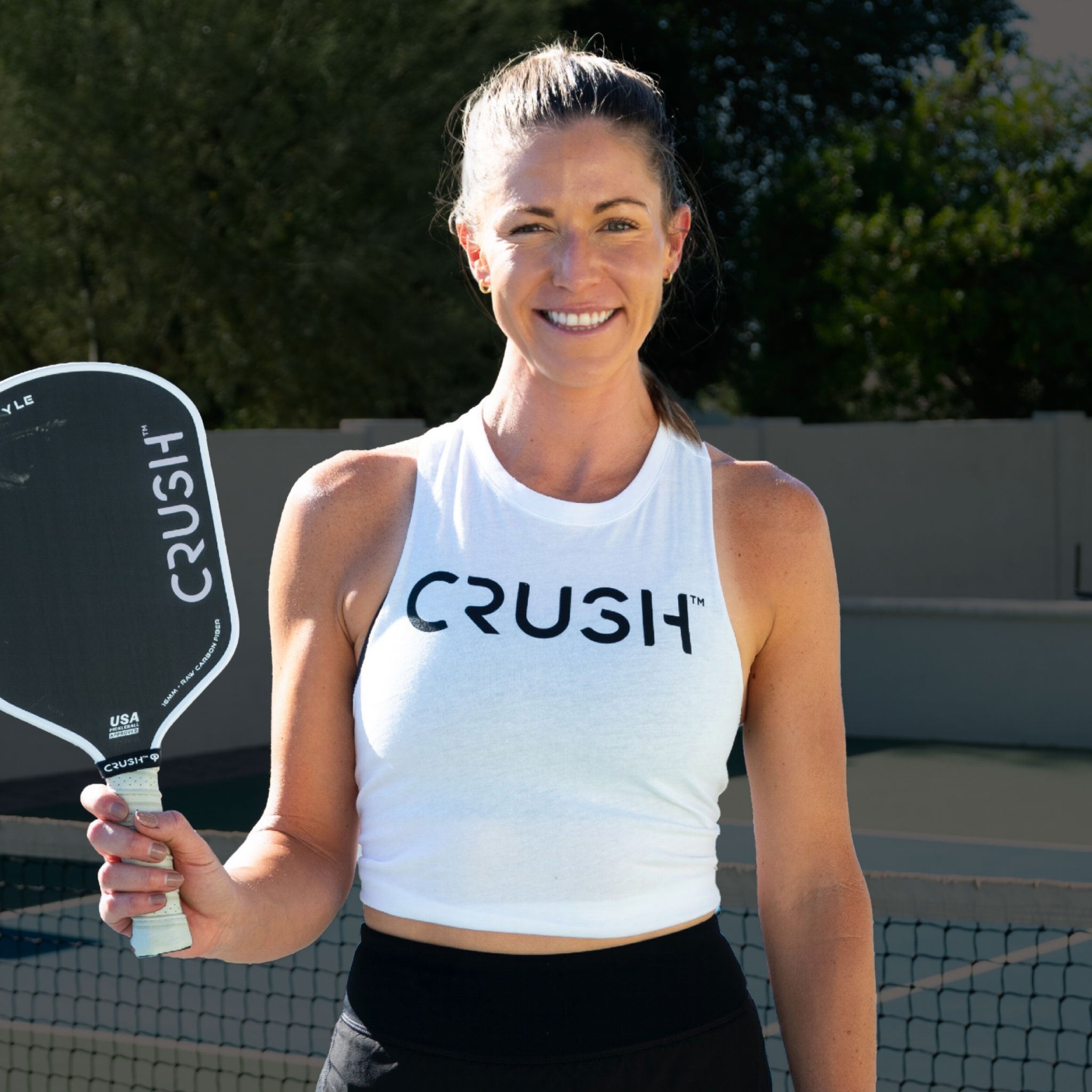 CRUSH Black Logo White Crop Tank (women's)
