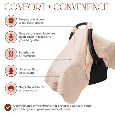 Baby Car Seat Cover by Comfy Cubs - Blush