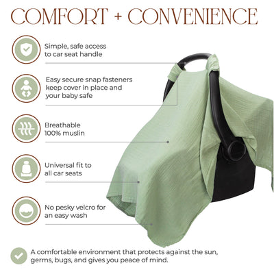 Baby Car Seat Cover by Comfy Cubs - Sage