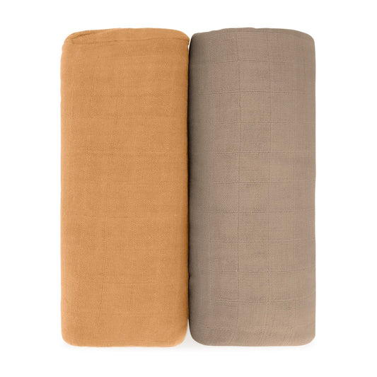 Muslin Swaddle Blanket, 2 Pack by Comfy Cubs - Cedar & Caramel