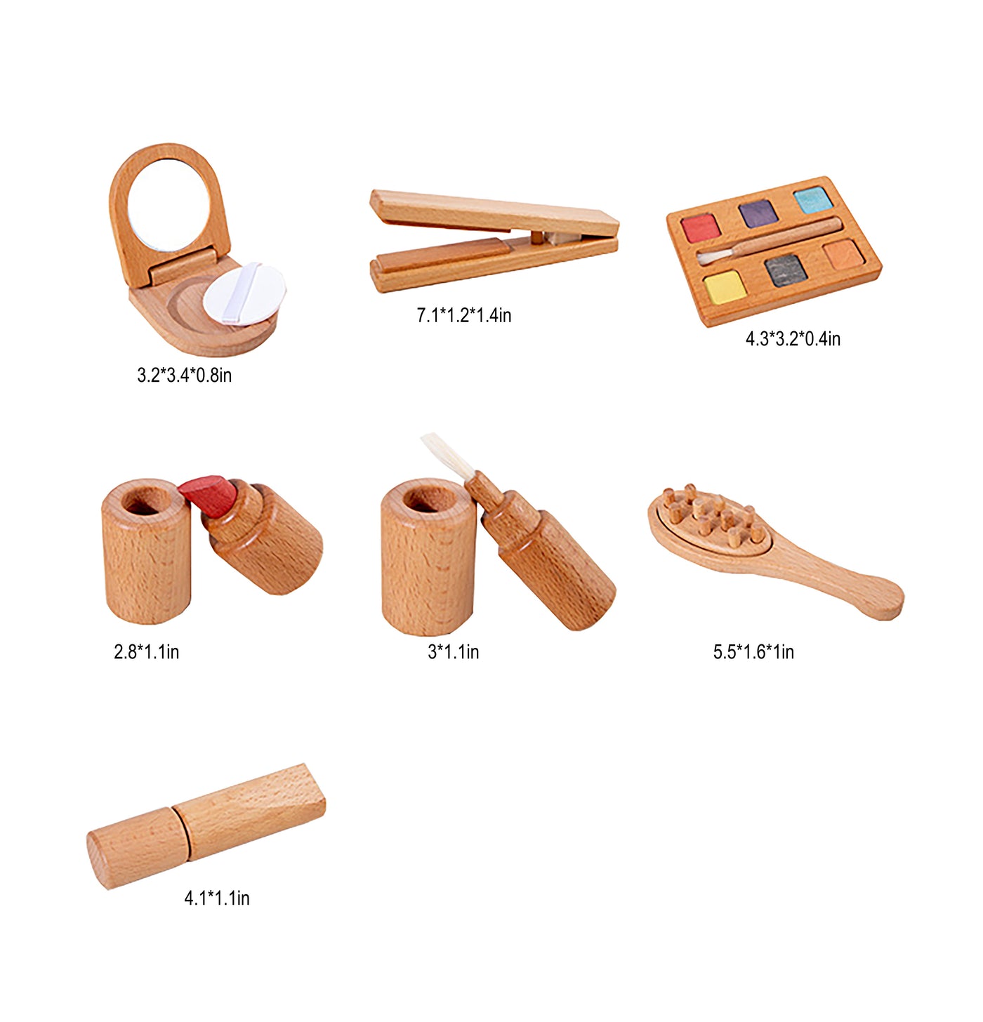 Avenlur Wood Cosmetic 7-in-1 Makeup Kit for Pretend Play