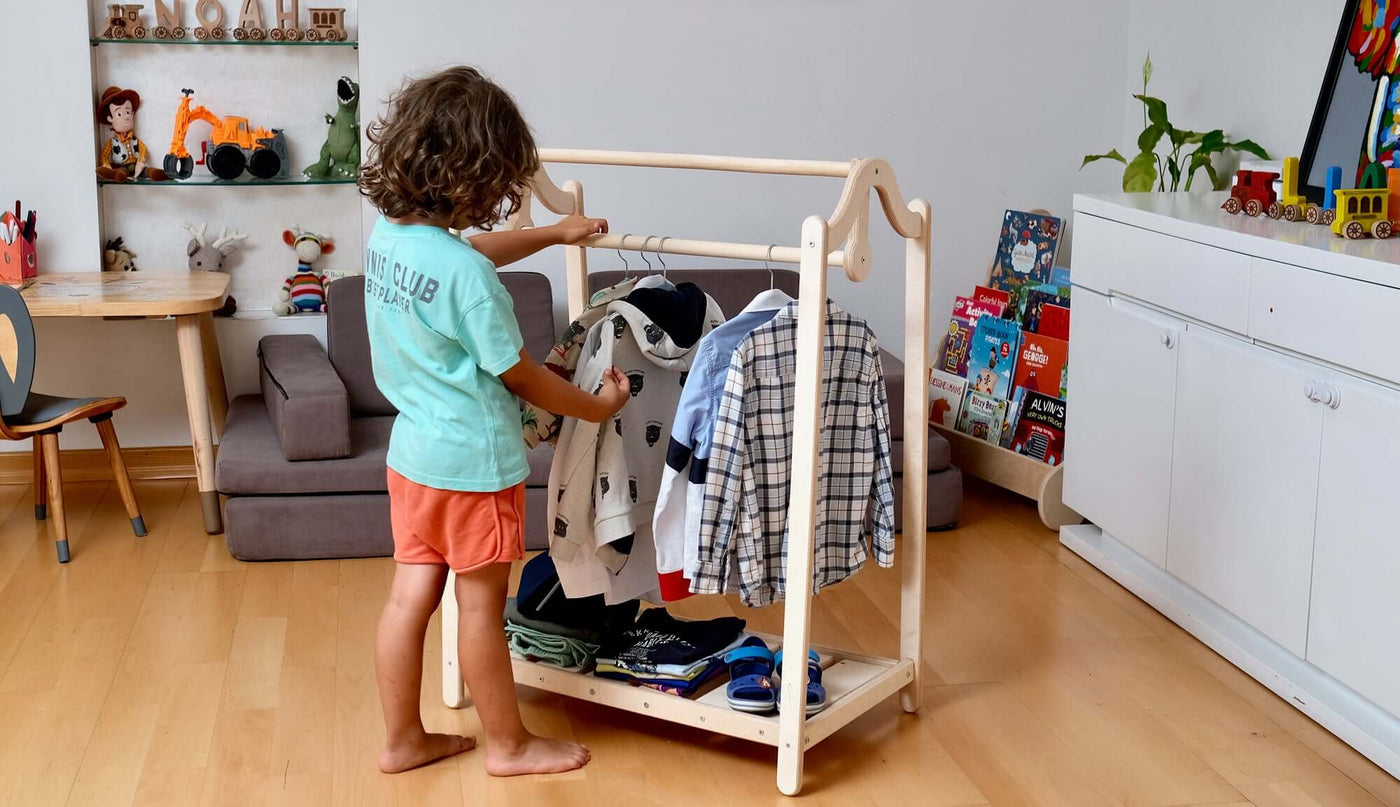 Montessori Wooden Wardrobe Set: Ideal Child Clothing Organizer
