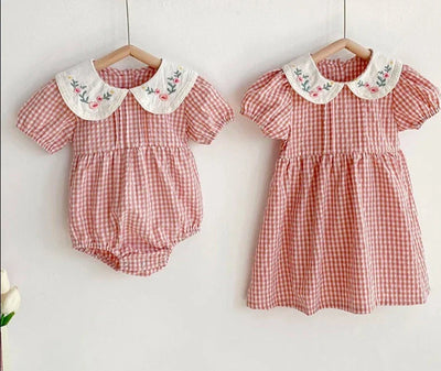 Floral Plaid Romper Dress