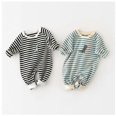 Dinosaur Long Sleeve Striped Jumpsuit