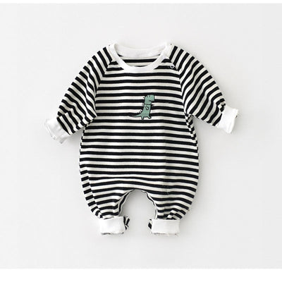 Dinosaur Long Sleeve Striped Jumpsuit