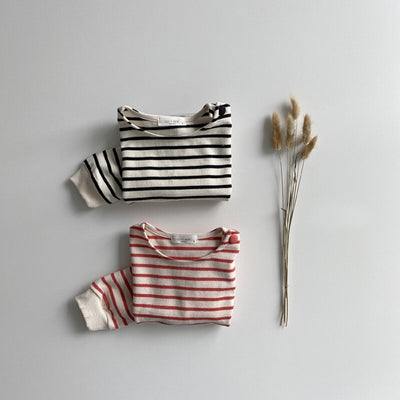 Long Sleeve Striped Button Girls Top