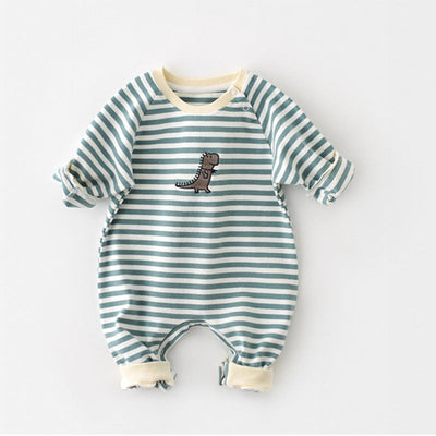 Dinosaur Long Sleeve Striped Jumpsuit