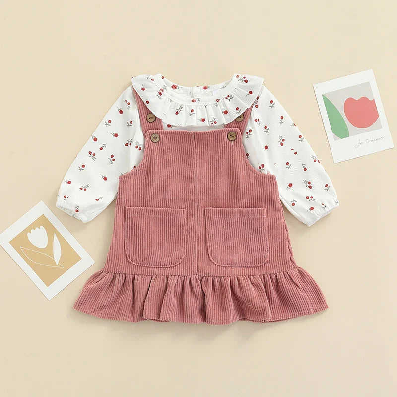 Floral Blouse Frill Suspender Dress Set
