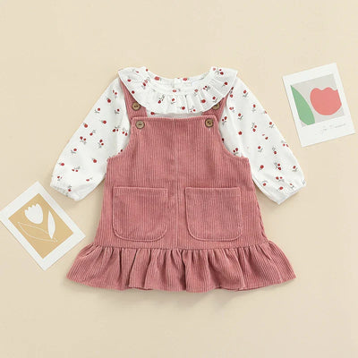 Floral Blouse Frill Suspender Dress Set