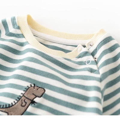 Dinosaur Long Sleeve Striped Jumpsuit