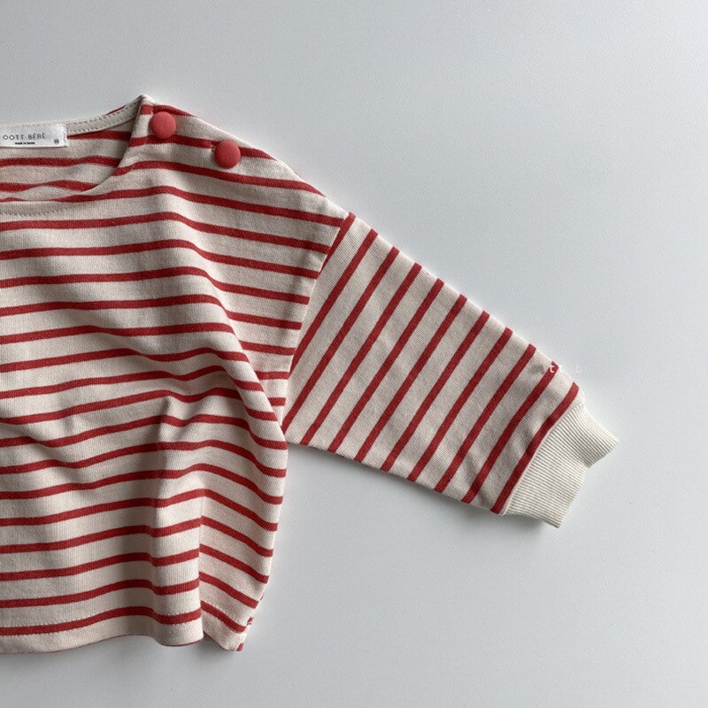 Long Sleeve Striped Button Girls Top