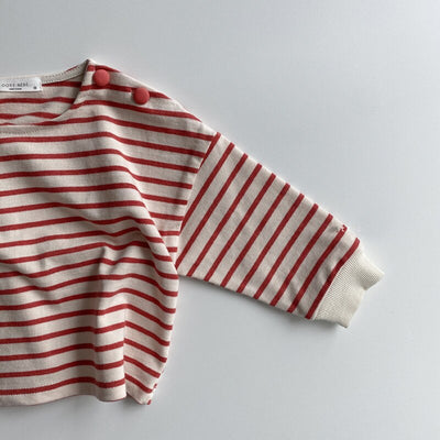 Long Sleeve Striped Button Girls Top