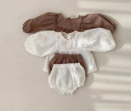 Balloon Sleeve Linen Bloomers Set