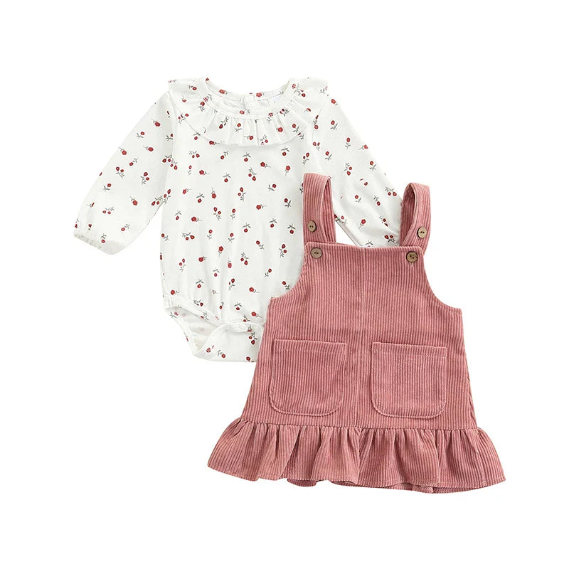 Floral Blouse Frill Suspender Dress Set