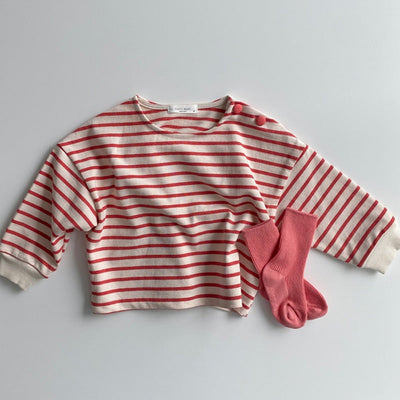 Long Sleeve Striped Button Girls Top