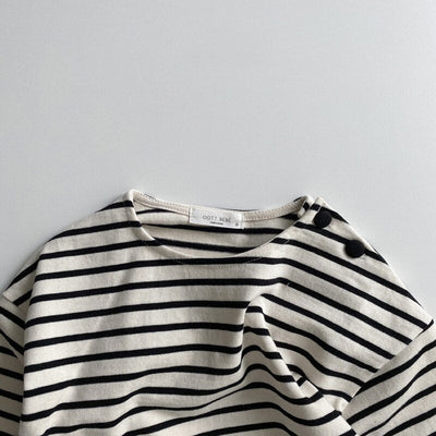 Long Sleeve Striped Button Girls Top