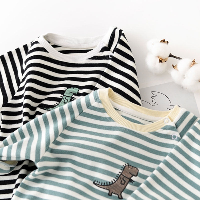 Dinosaur Long Sleeve Striped Jumpsuit
