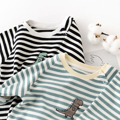 Dinosaur Long Sleeve Striped Jumpsuit
