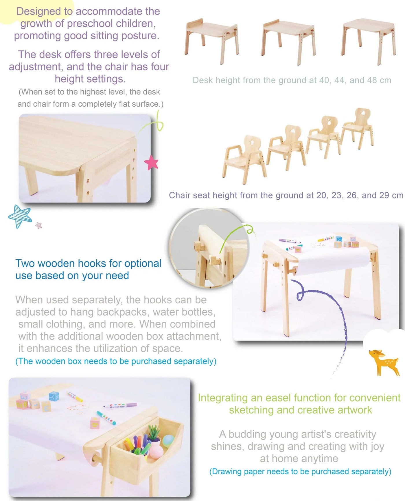 Mesasilla Kids Activities Table Set with Bear, star ,Elephant, Car,and Rabbit - Includes Chair