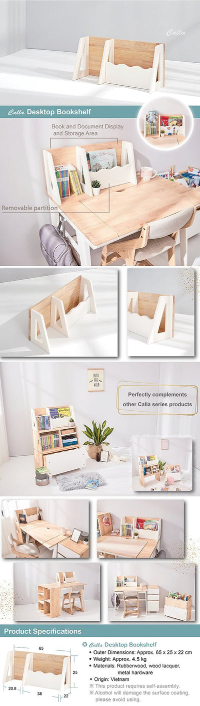 Calla D Desk Bookshelf - Compact Hardwood Organizer for Clutter