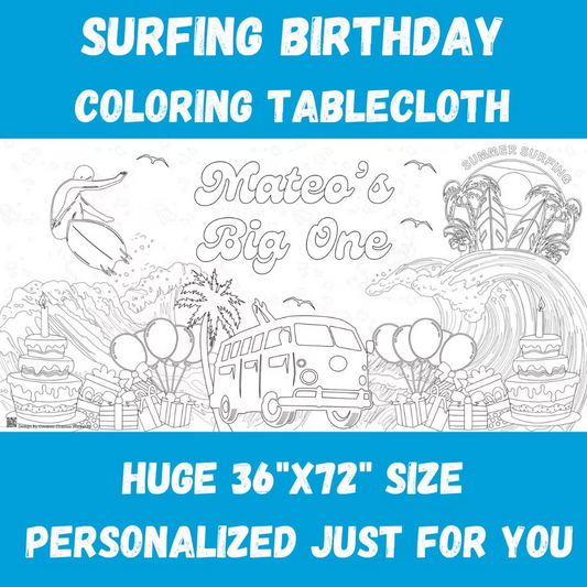 Surfing Birthday Coloring Tablecloth
