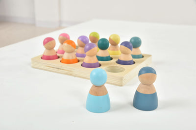 Wooden Rainbow Peg Dolls Figures 12 Piece Set