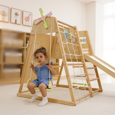 Avenlur Cherry 5-in-1 Wooden Indoor Climber – Montessori Play Gym for Toddlers & Kids