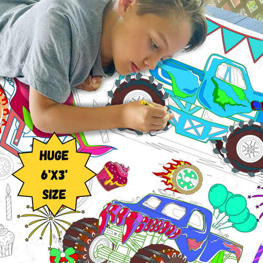 Monster Truck Birthday Coloring Tablecloth
