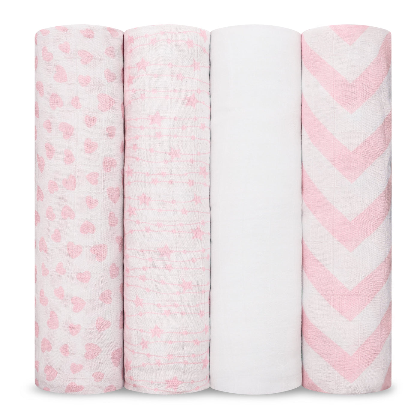 Muslin Swaddle Blankets, 4 Pack by Comfy Cubs - Pink
