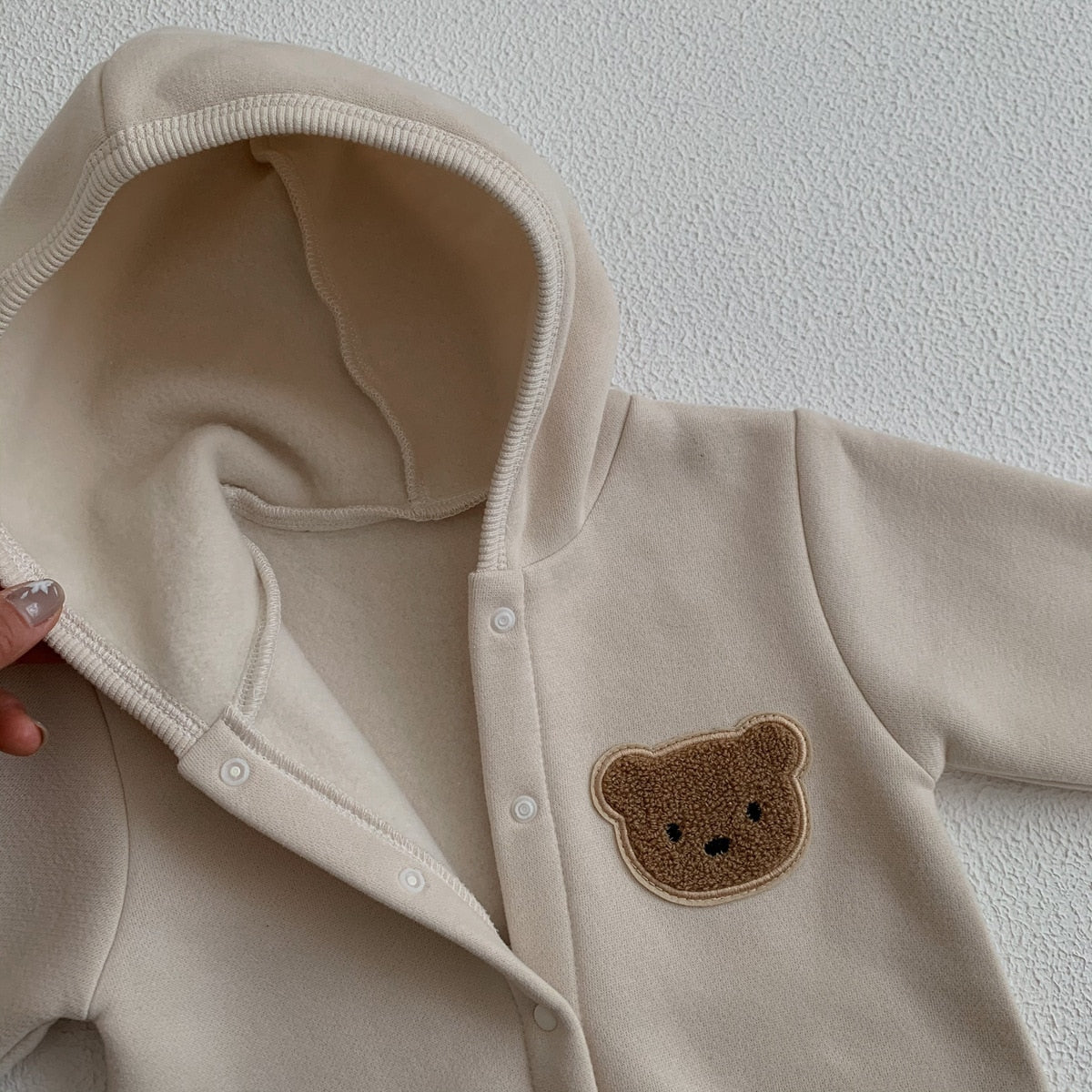 Teddy Bear Patch Hoodie Jumpsuit