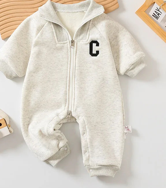 Letter C Print Long Sleeve Jumpsuit