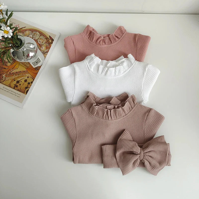 Ruffle Neck Long Sleeve Bodysuit Set